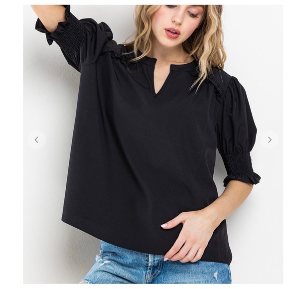 Boho Ruffle Smoking Short Sleeve Blouse Top - Picture 1 of 5